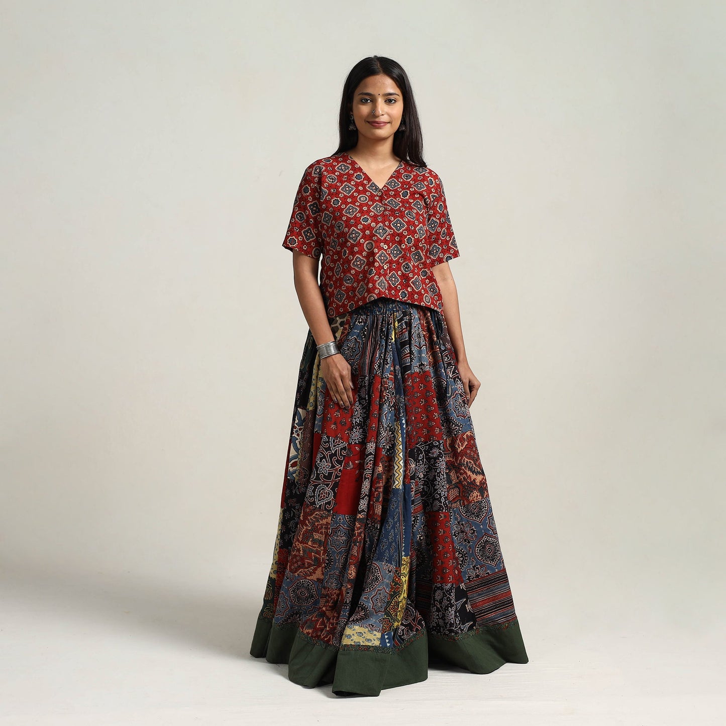 Multicolor - 24 kali patchwork cotton skirt 02 - handcrafted