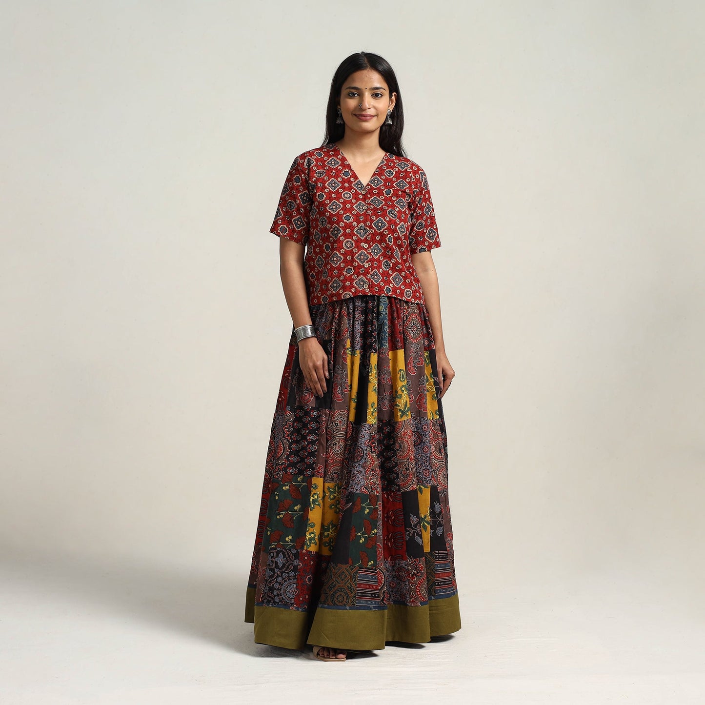 Multicolor - 24 kali patchwork cotton skirt 08 - handcrafted