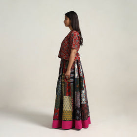 24 Kali Multicolor Patchwork Block Print Cotton Ajrakh Skirt