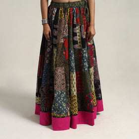 24 Kali Multicolor Patchwork Block Print Cotton Ajrakh Skirt