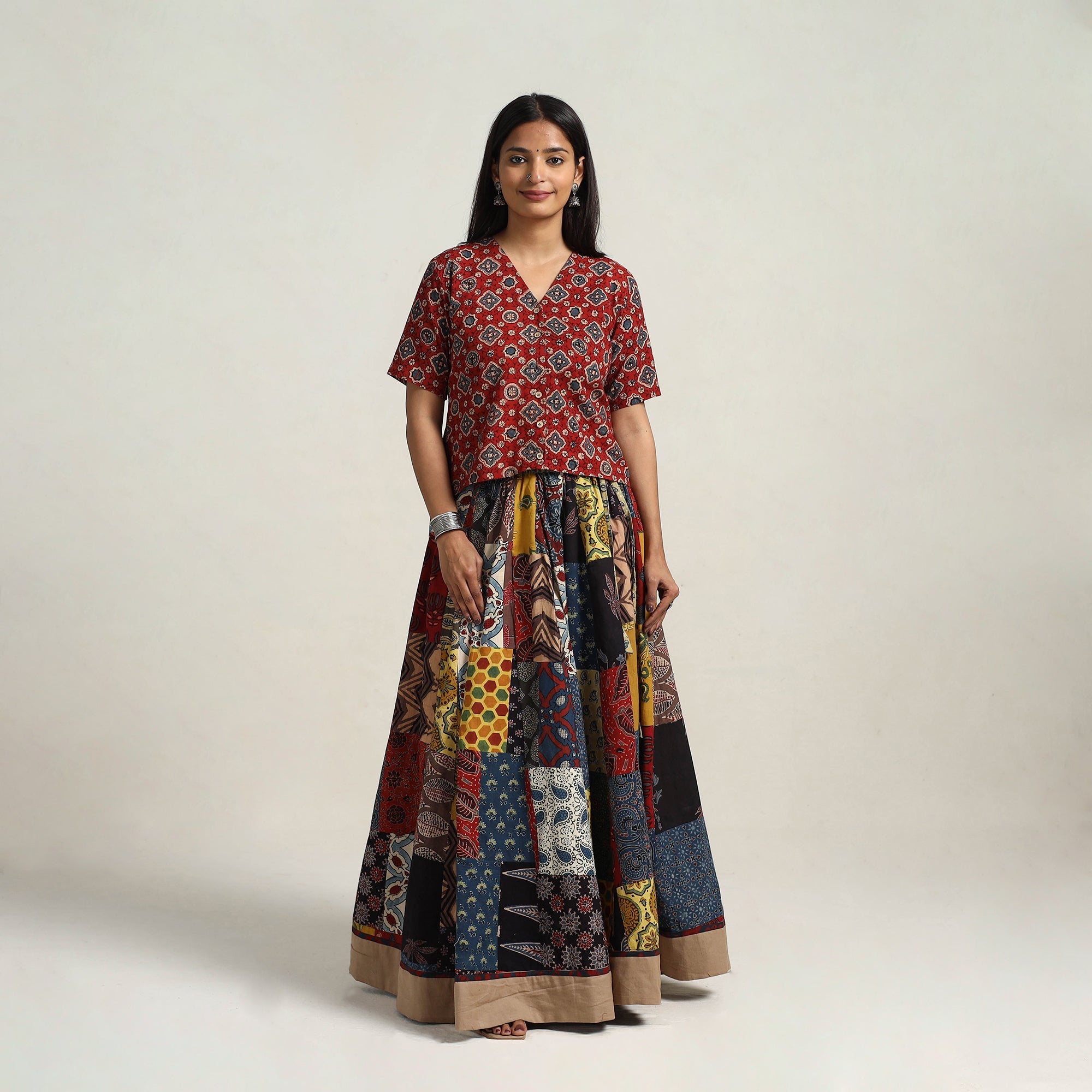 Multicolor - 24 kali patchwork cotton skirt 16 - handcrafted