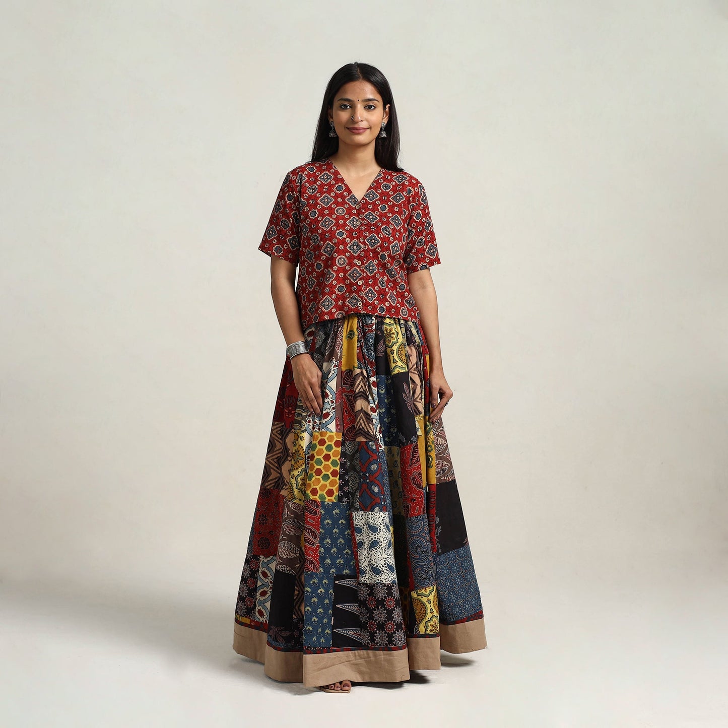 Multicolor - 24 kali patchwork cotton skirt 16 - handcrafted