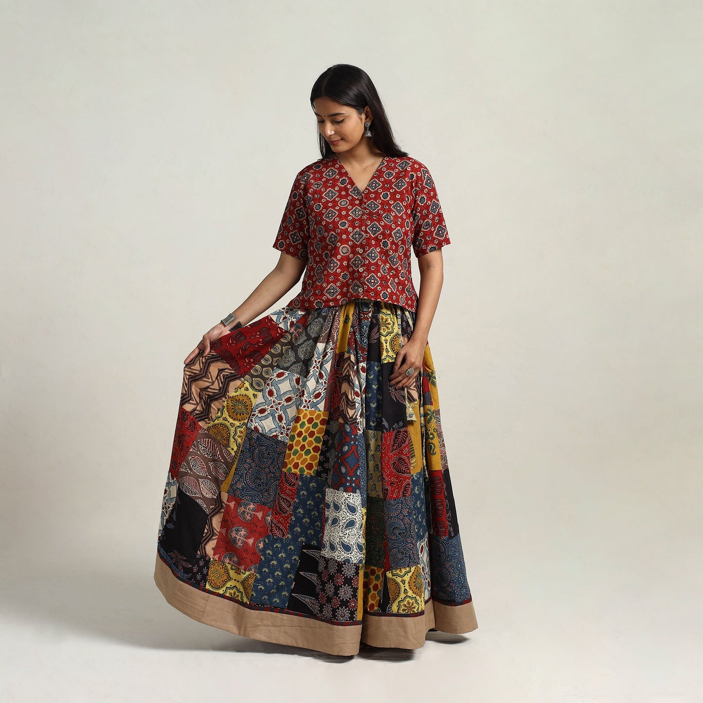 Multicolor - 24 kali patchwork cotton skirt 16 - handcrafted