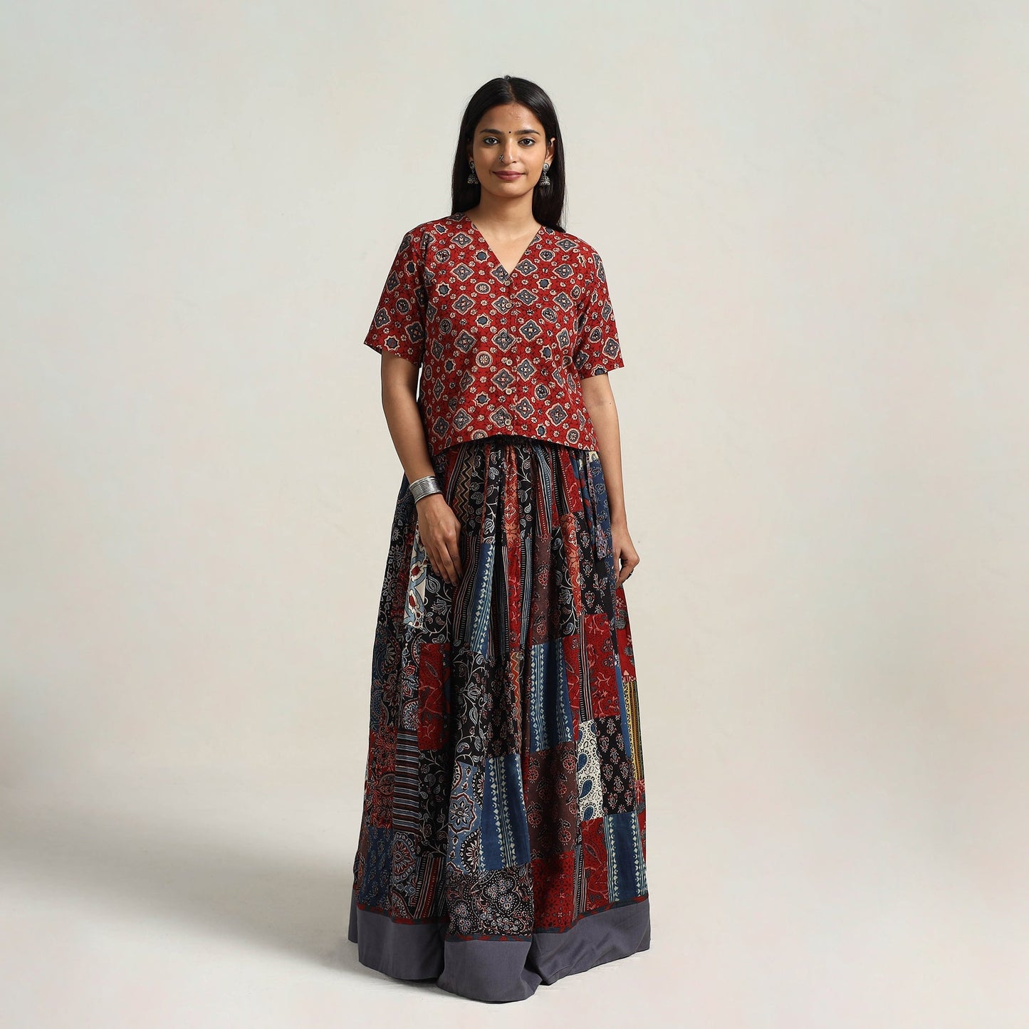 Multicolor - 24 kali patchwork cotton skirt 20 - handcrafted