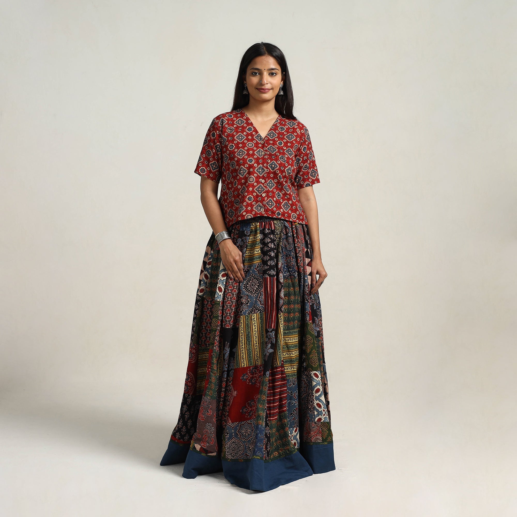 Multicolor - 24 kali patchwork cotton skirt 25 - handcrafted