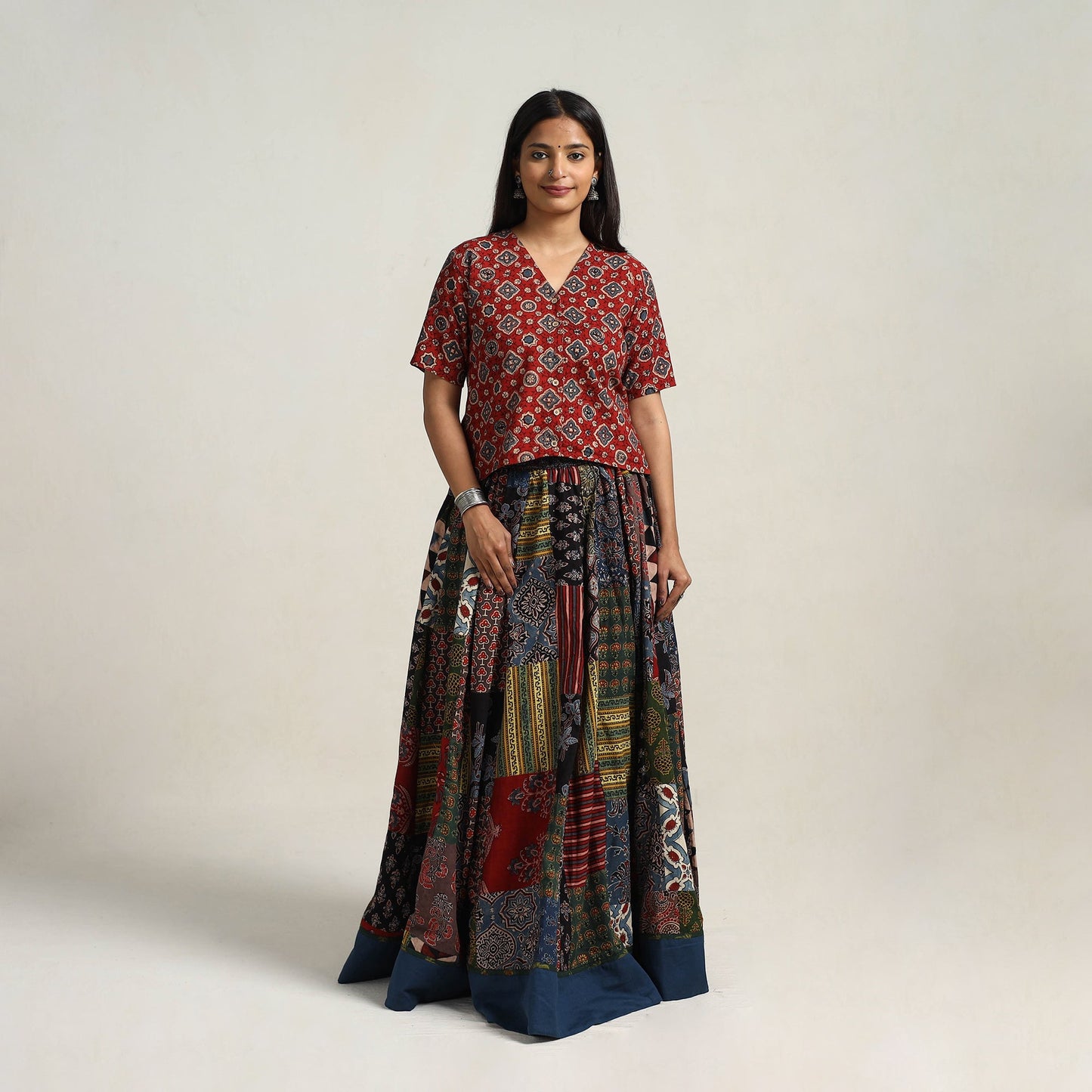 Multicolor - 24 kali patchwork cotton skirt 25 - handcrafted