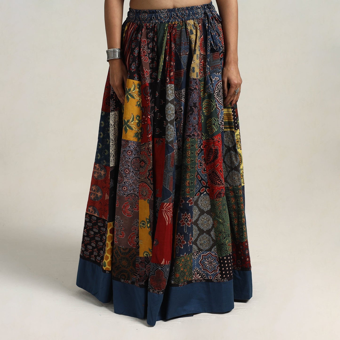 24 Kali Multicolor Patchwork Block Print Cotton Ajrakh Skirt