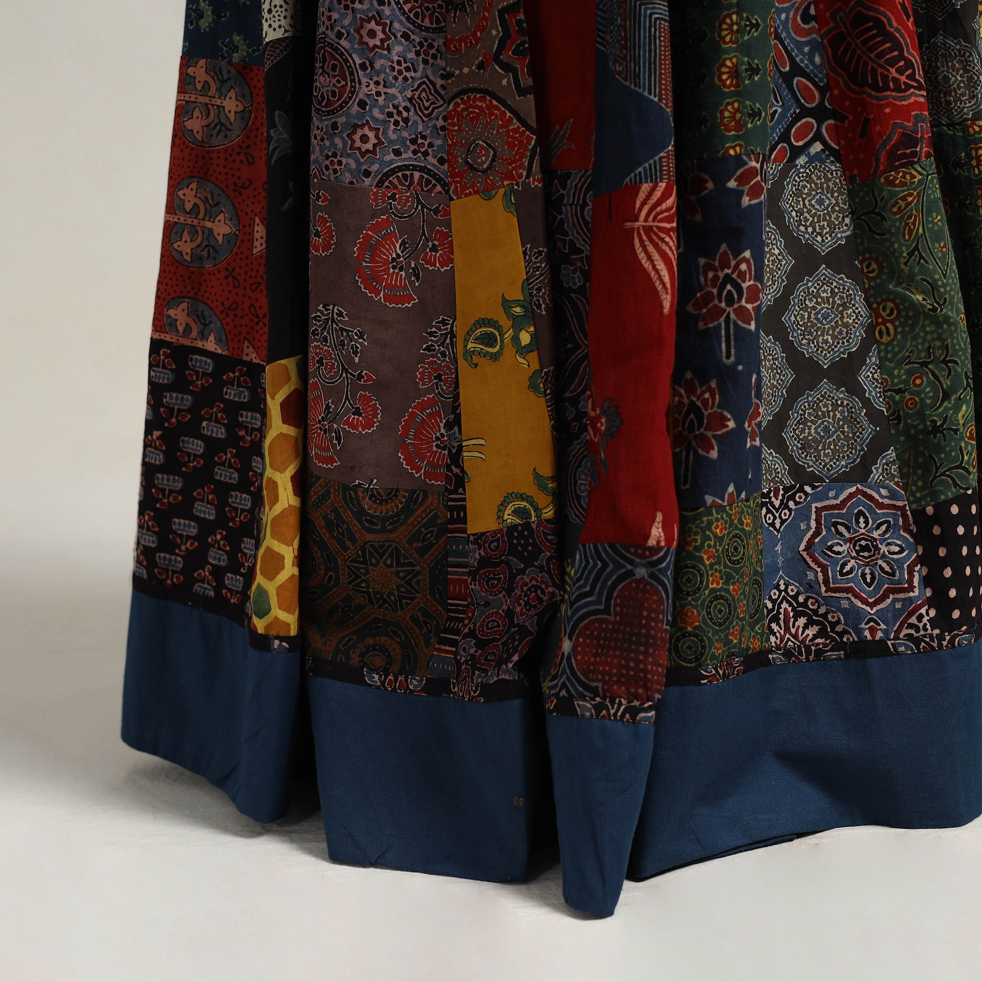 24 Kali Multicolor Patchwork Block Print Cotton Ajrakh Skirt