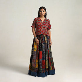 24 Kali Multicolor Patchwork Block Print Cotton Ajrakh Skirt