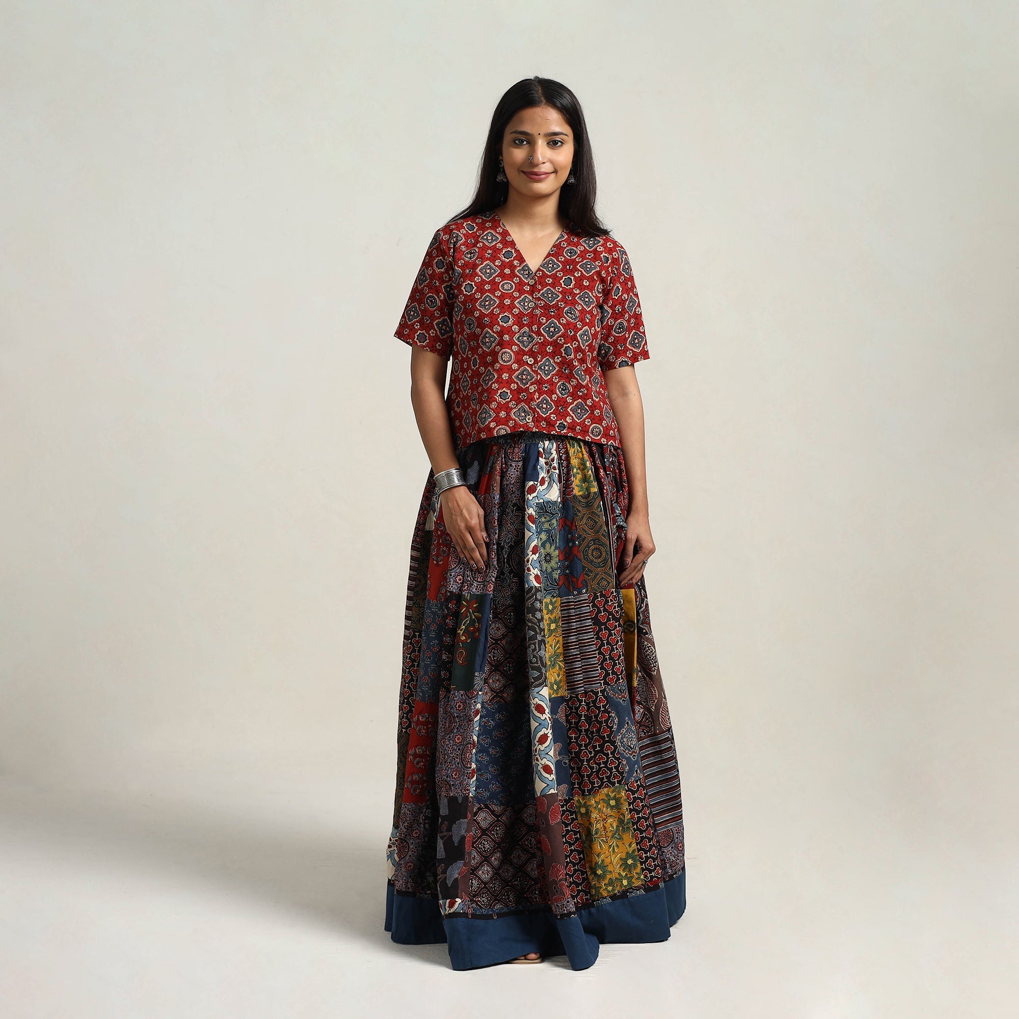 Multicolor - 24 kali patchwork cotton skirt 29 - handcrafted