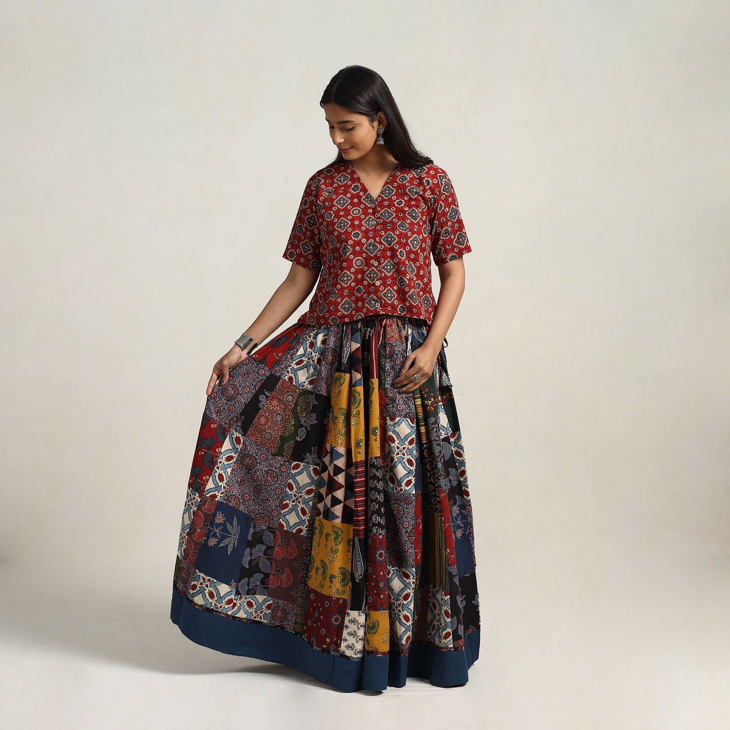 Multicolor - 24 kali patchwork cotton skirt - handcrafted