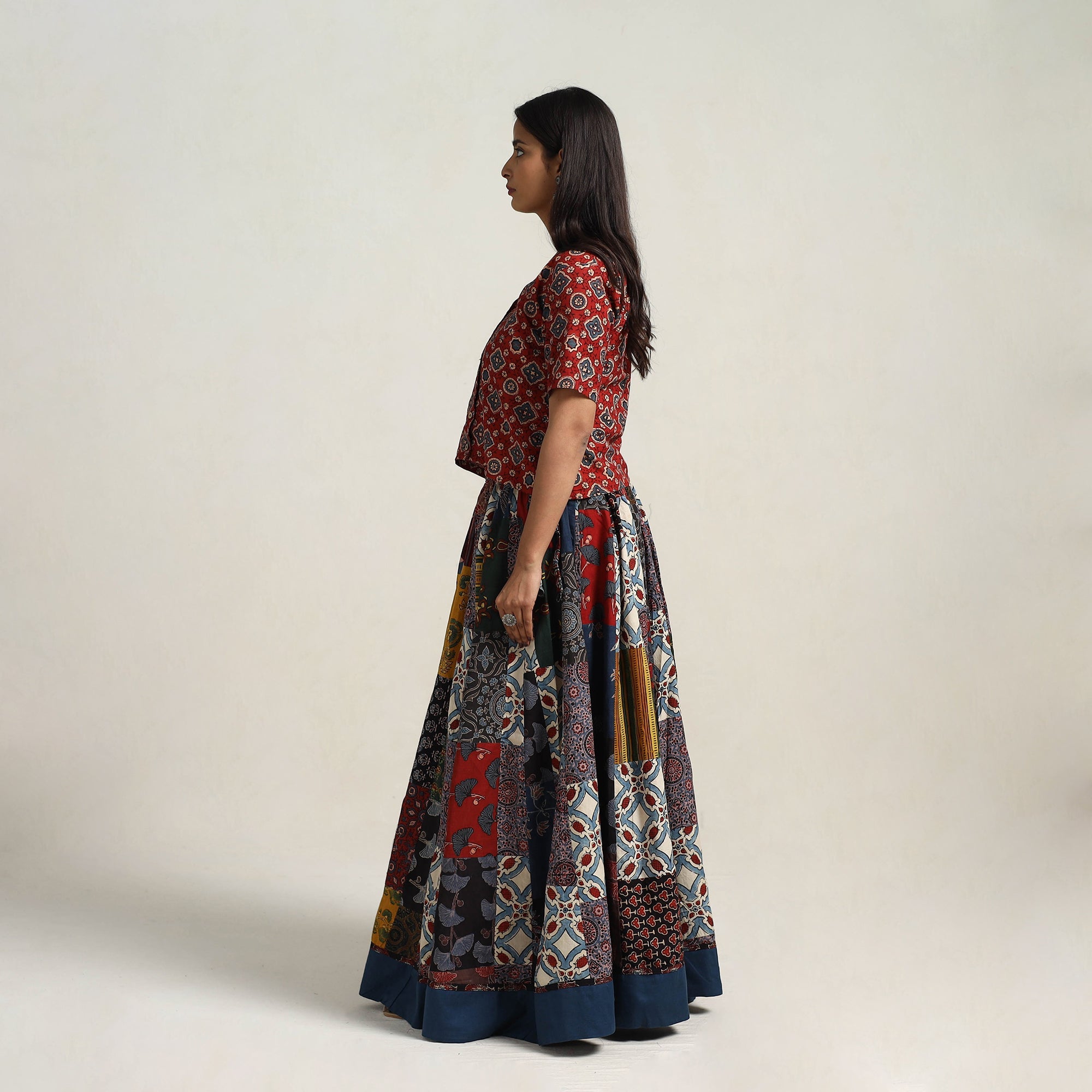 Multicolor - 24 kali patchwork cotton skirt - handcrafted