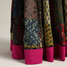 24 Kali Multicolor Patchwork Block Print Cotton Ajrakh Skirt