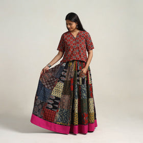 24 Kali Multicolor Patchwork Block Print Cotton Ajrakh Skirt