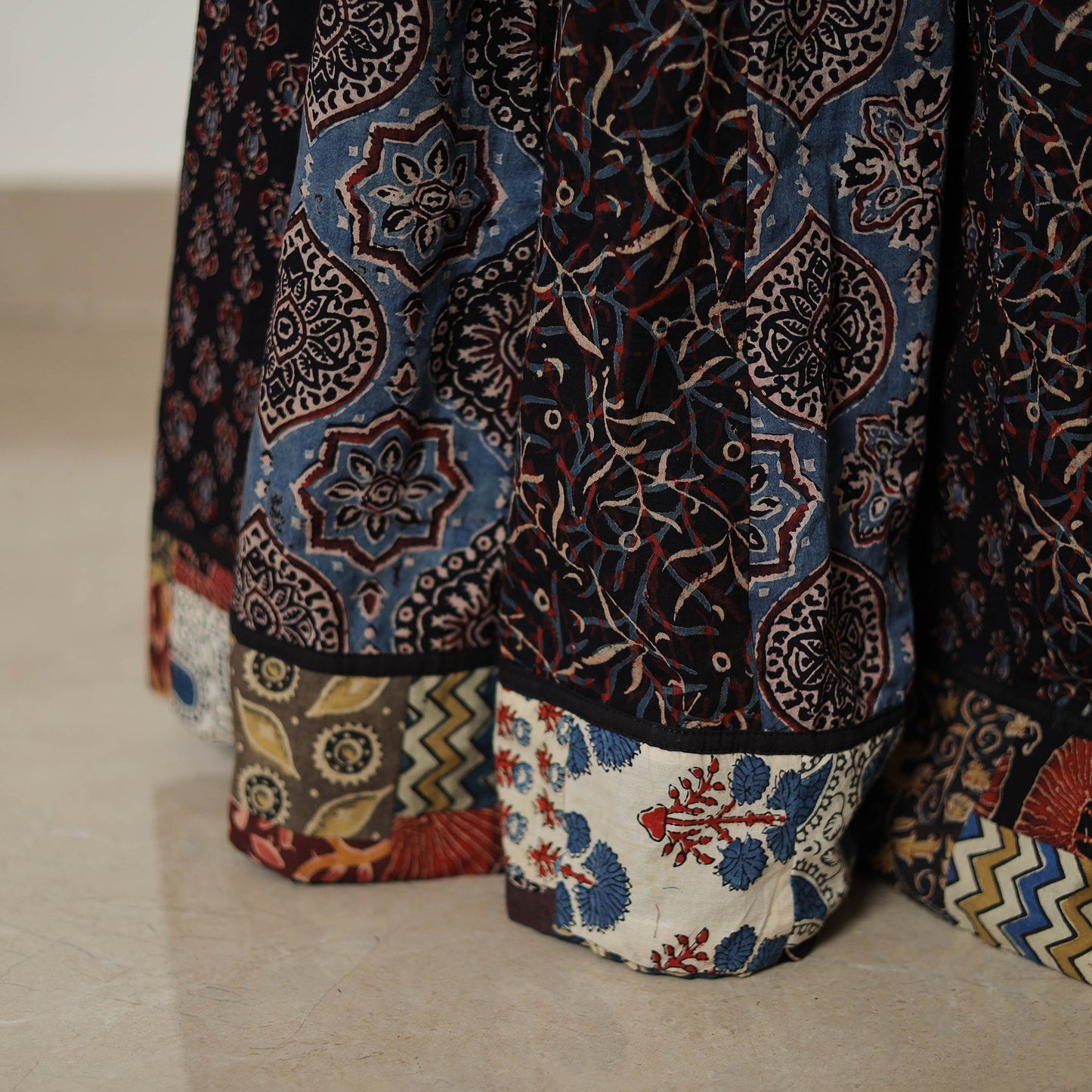  Multicolor 24 Kali Patchwork Block Printed Cotton Ajrakh Skirt