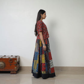 Multicolor - 24 Kali Patchwork Block Printed Cotton Ajrakh Skirt 50