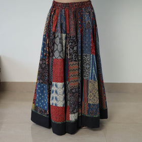 Multicolor - 24 Kali Patchwork Block Printed Cotton Ajrakh Skirt 50