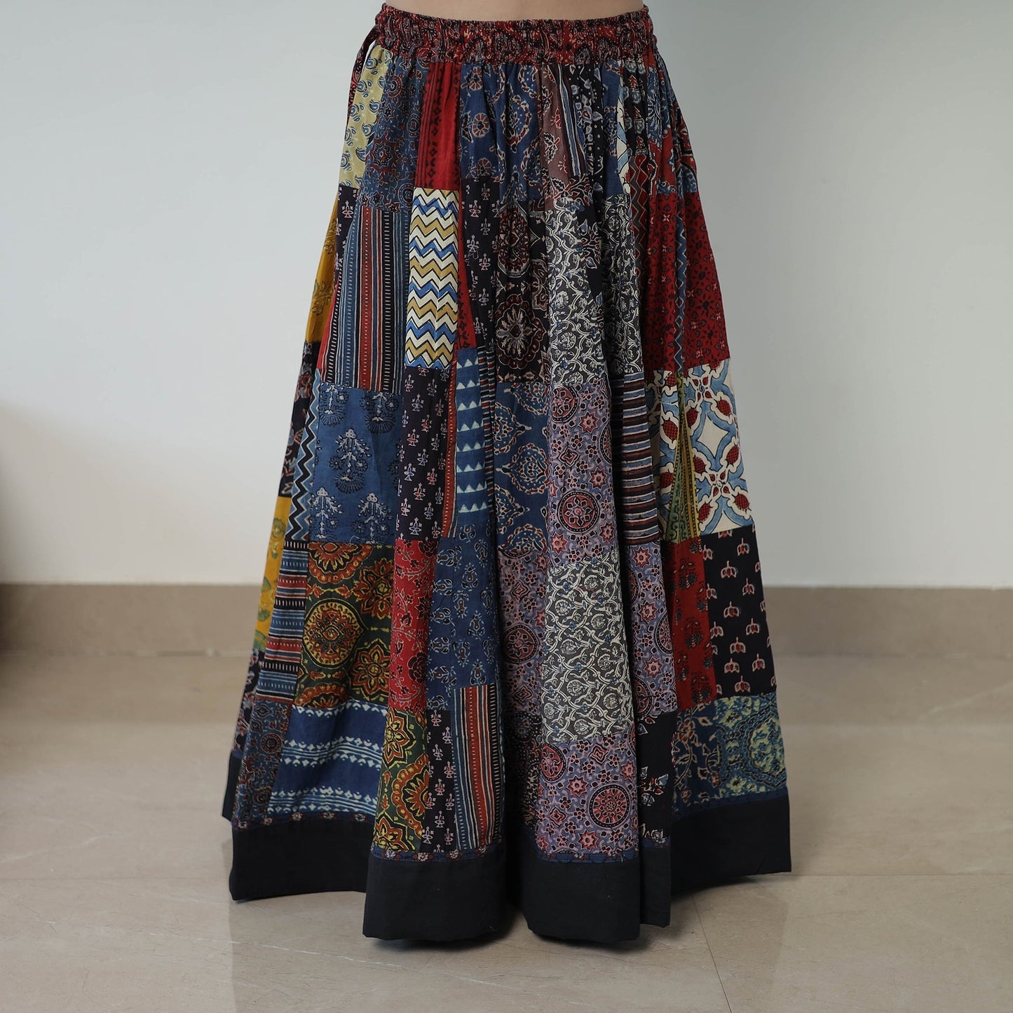  24 Kali Patchwork Block Printed Cotton Ajrakh Skirt