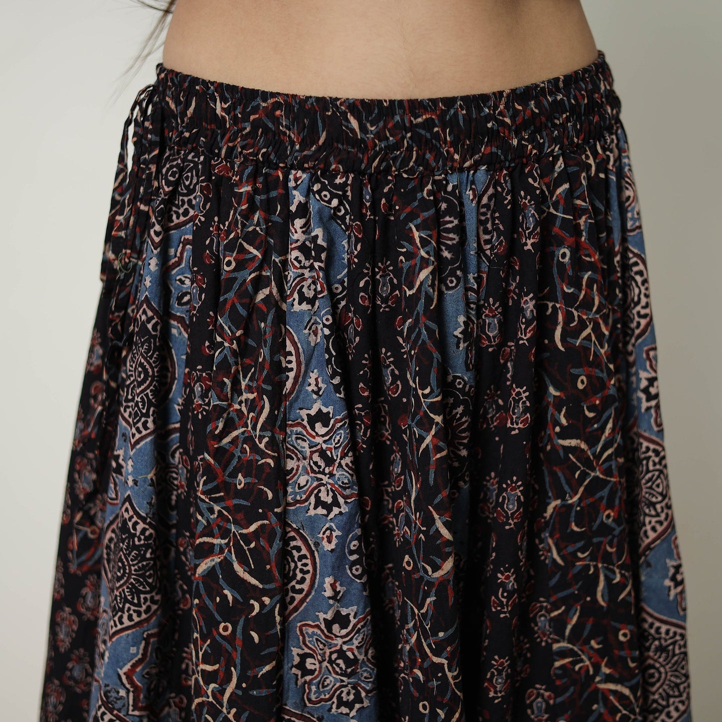  Multicolor 24 Kali Patchwork Block Printed Cotton Ajrakh Skirt