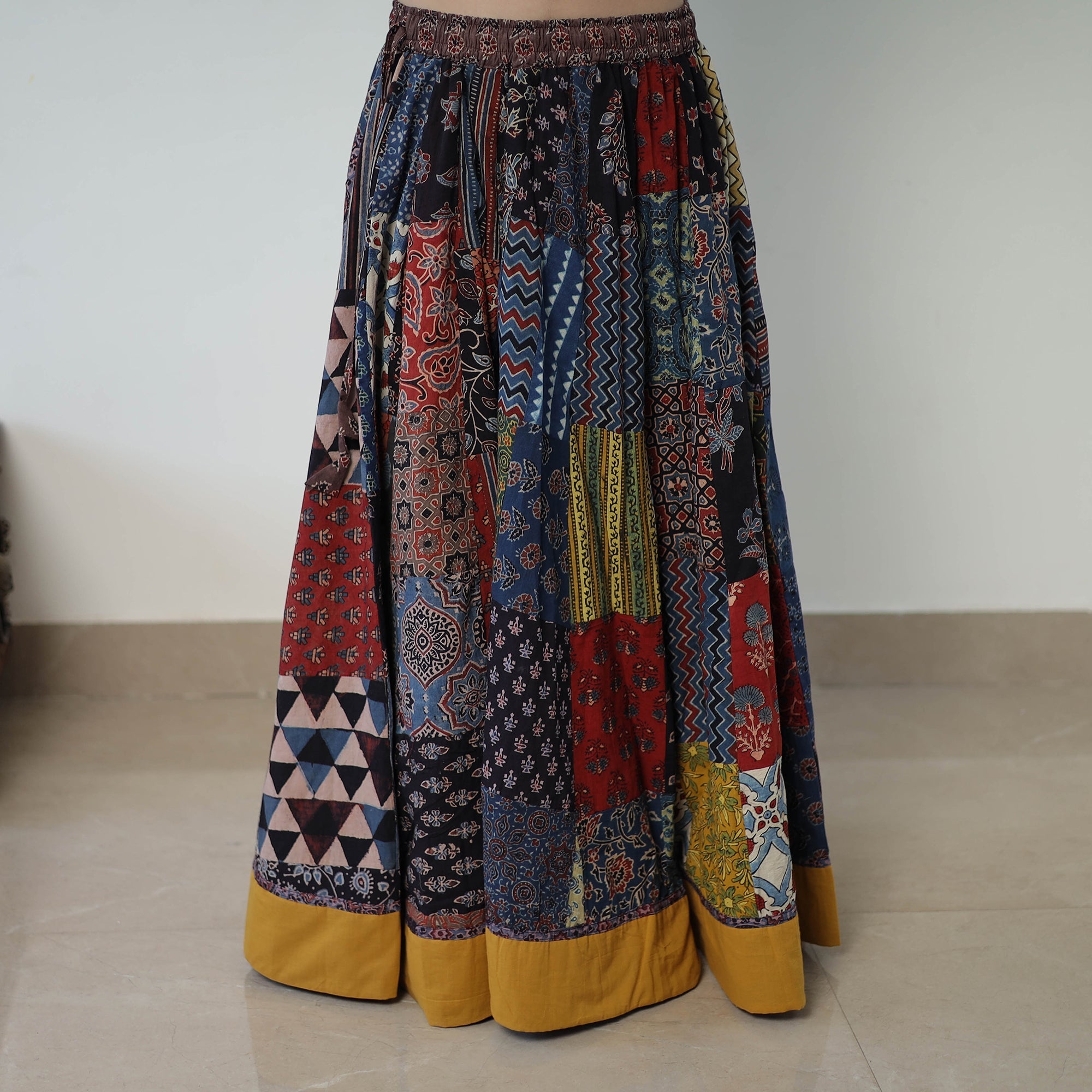 Multicolor - 24 Kali Patchwork Block Printed Cotton Ajrakh Skirt 45