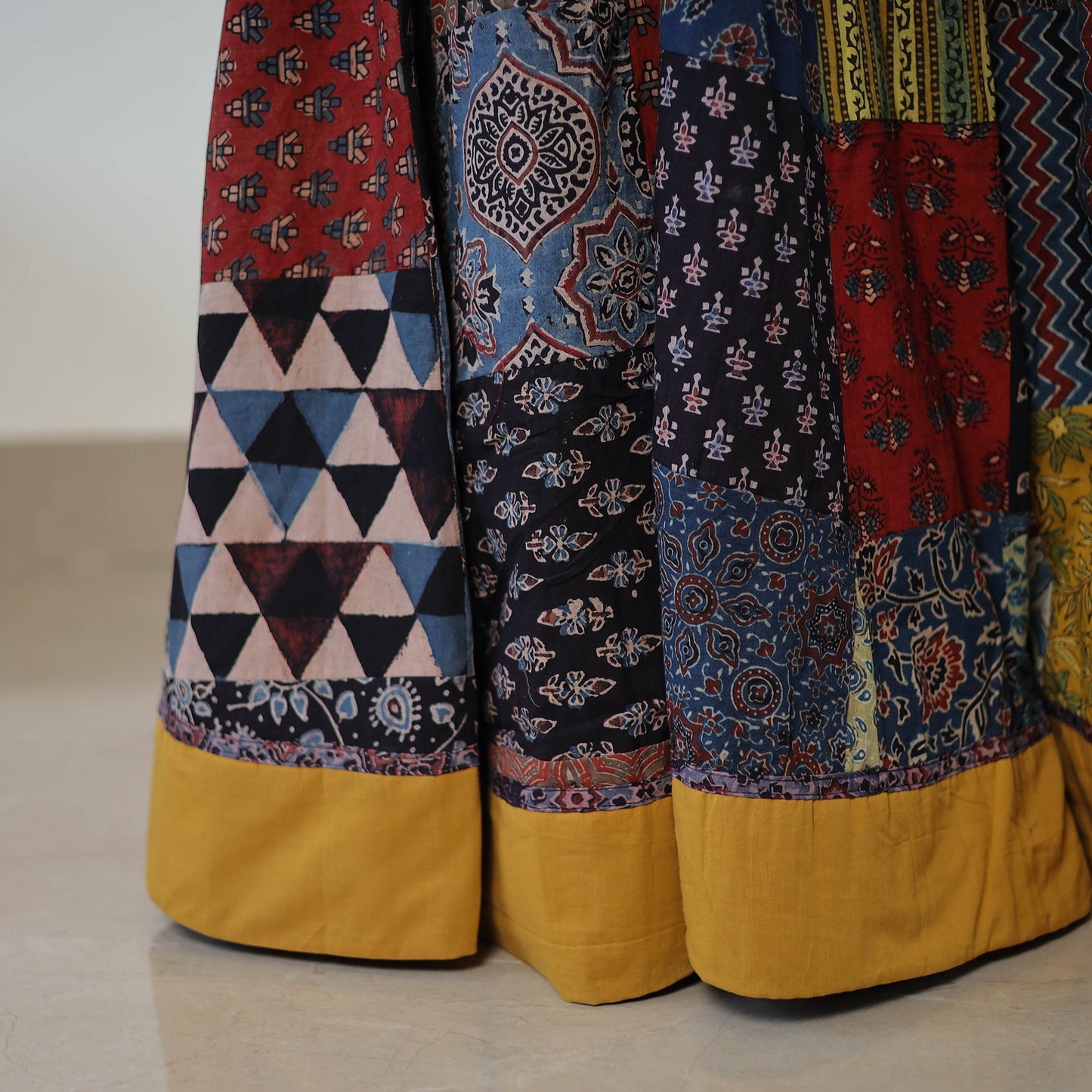 Multicolor - 24 Kali Patchwork Block Printed Cotton Ajrakh Skirt 45