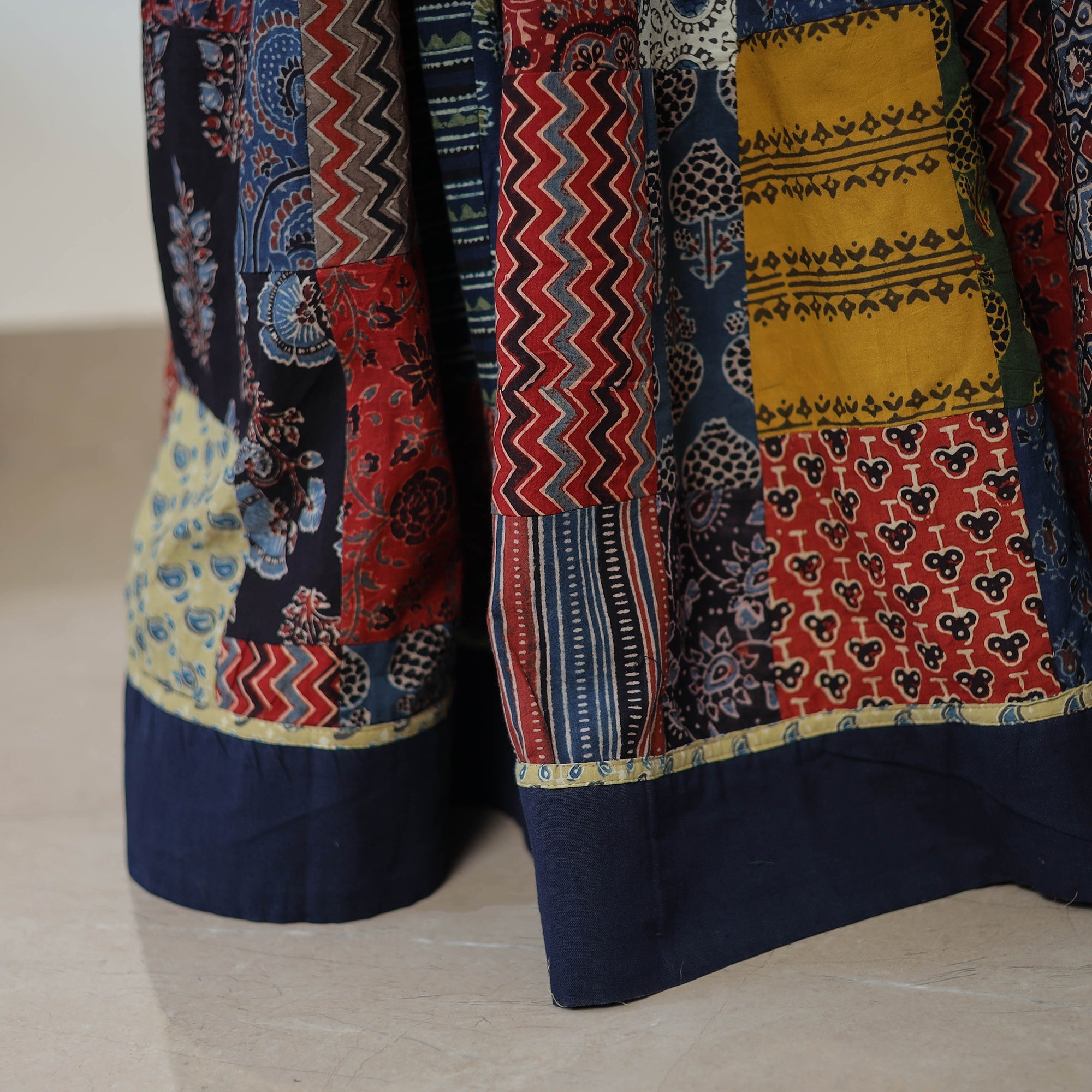 Multicolor - 24 Kali Patchwork Block Printed Cotton Ajrakh Skirt 46