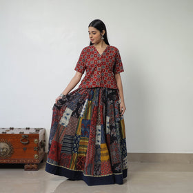 Multicolor - 24 Kali Patchwork Block Printed Cotton Ajrakh Skirt 46