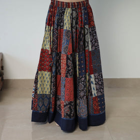 Multicolor - 24 Kali Patchwork Block Printed Cotton Ajrakh Skirt 47