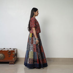 Multicolor - 24 Kali Patchwork Block Printed Cotton Ajrakh Skirt 47