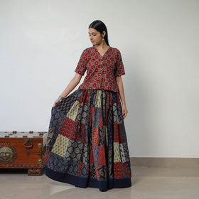 Multicolor - 24 Kali Patchwork Block Printed Cotton Ajrakh Skirt 47