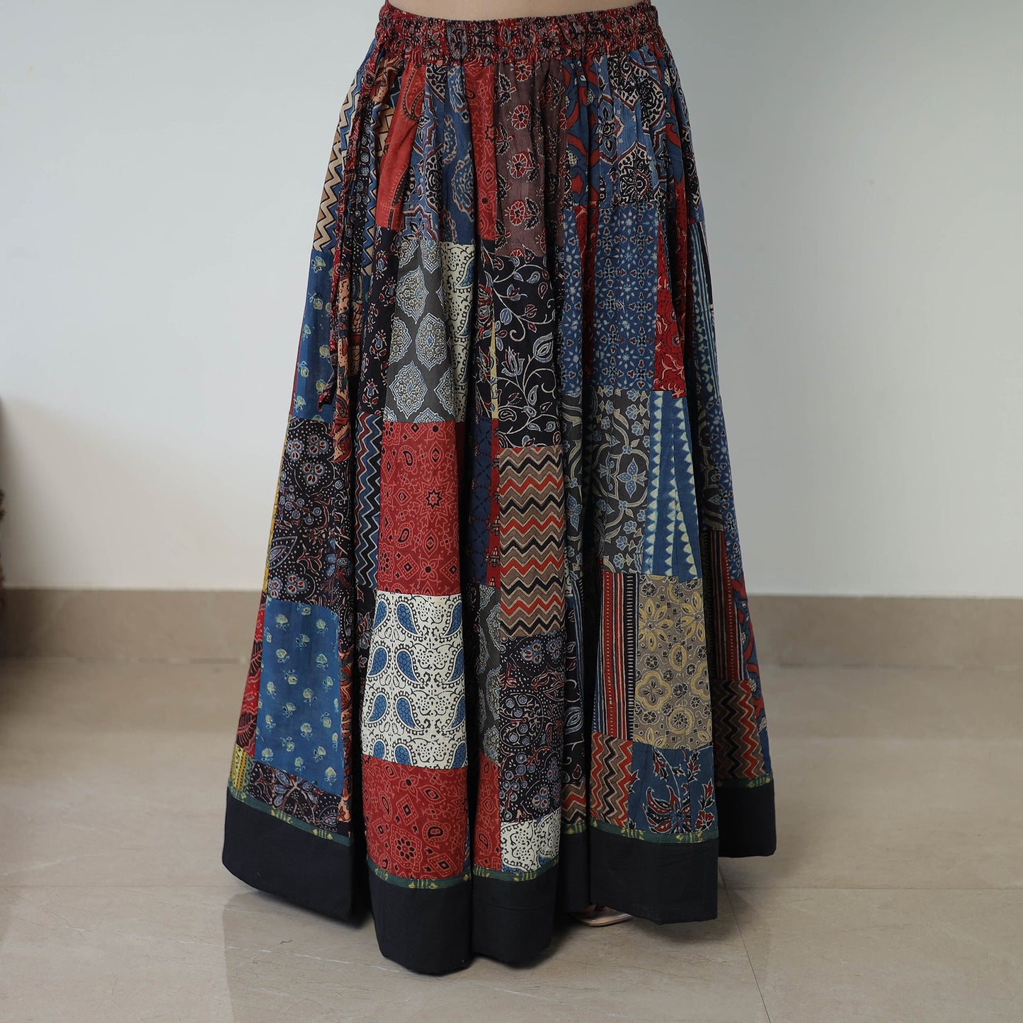 Multicolor - 24 Kali Patchwork Block Printed Cotton Ajrakh Skirt 50