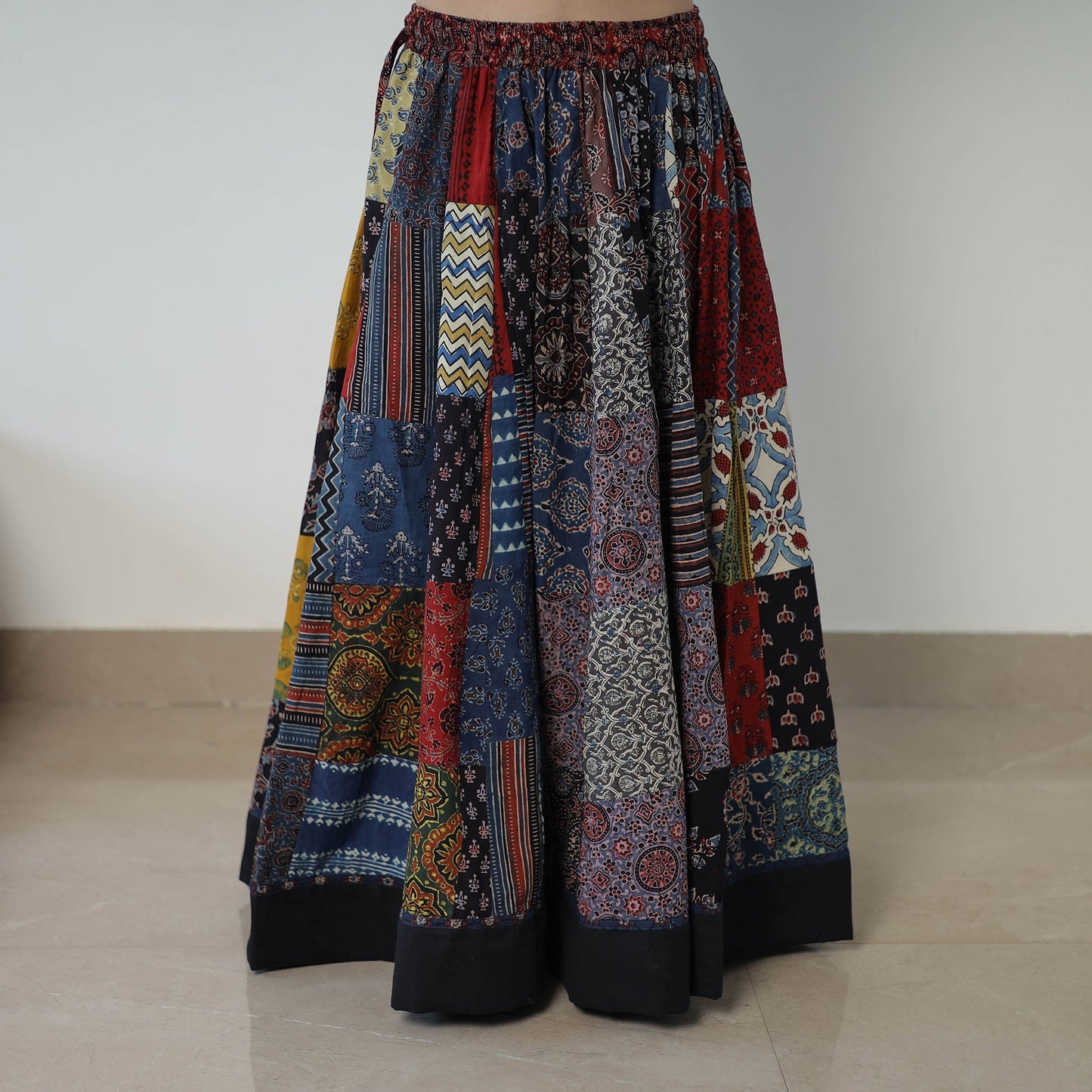  24 Kali Patchwork Block Printed Cotton Ajrakh Skirt