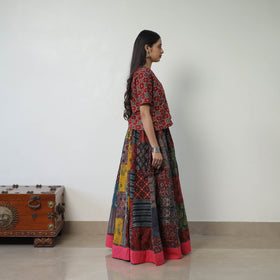 Multicolor - 24 Kali Patchwork Block Printed Cotton Ajrakh Skirt 53