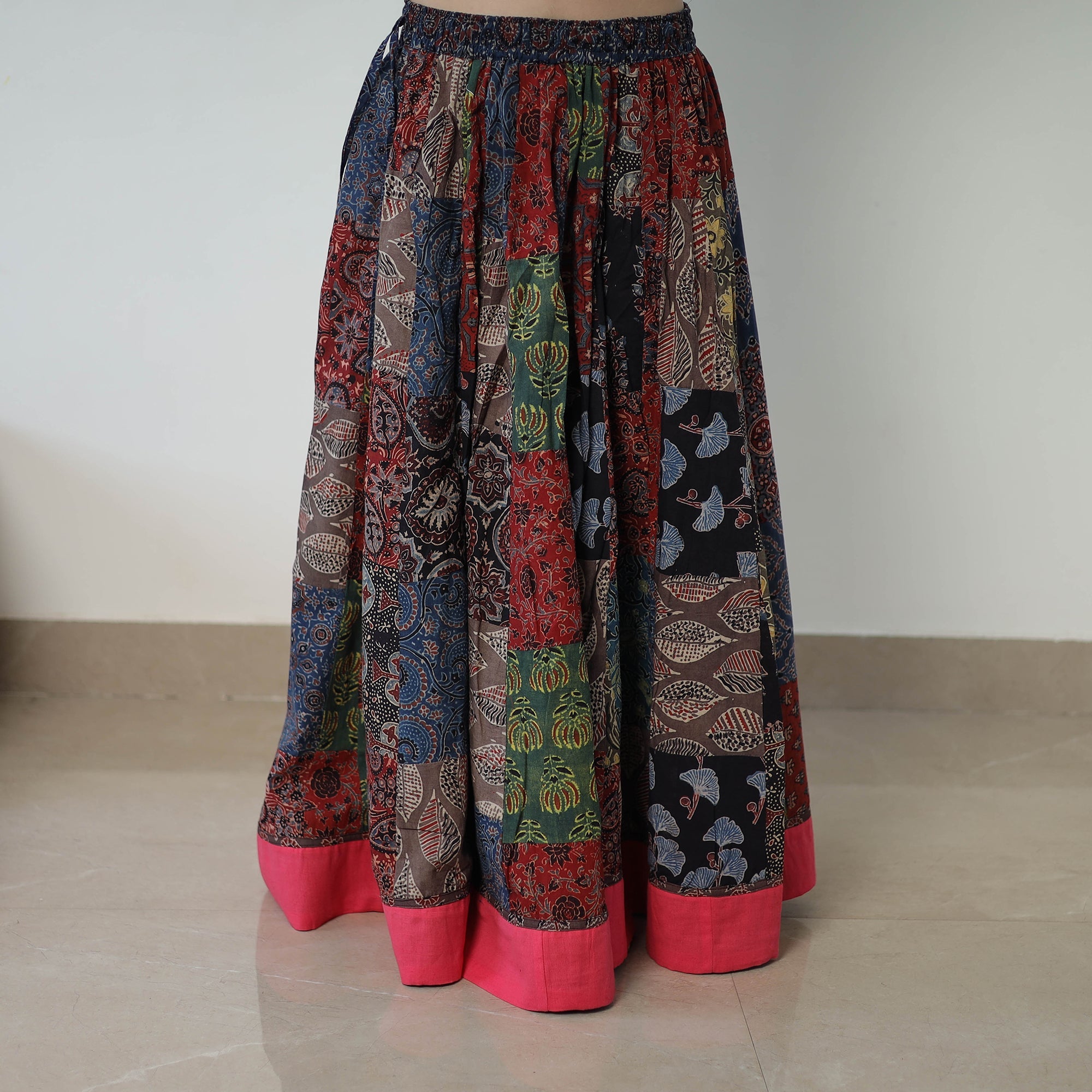 Multicolor - 24 Kali Patchwork Block Printed Cotton Ajrakh Skirt 53