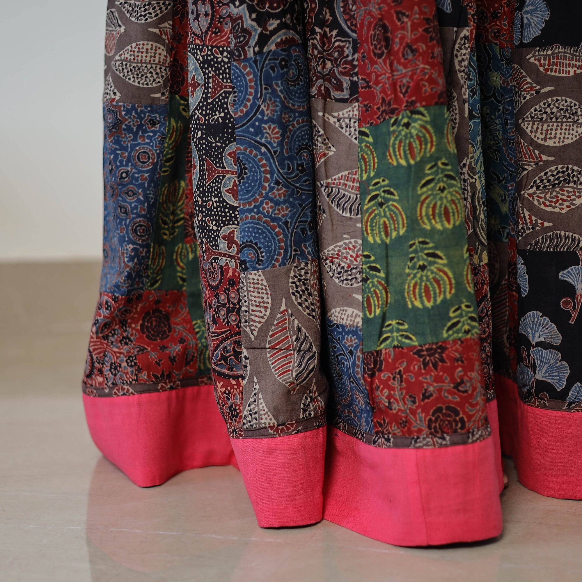 Multicolor - 24 Kali Patchwork Block Printed Cotton Ajrakh Skirt 53
