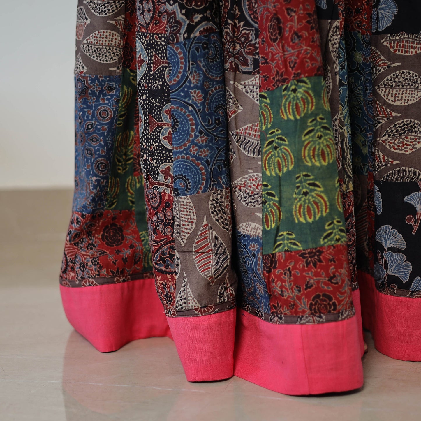 Multicolor - 24 Kali Patchwork Block Printed Cotton Ajrakh Skirt 53