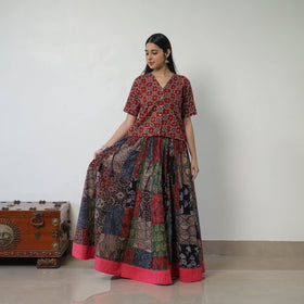 Multicolor - 24 Kali Patchwork Block Printed Cotton Ajrakh Skirt 53