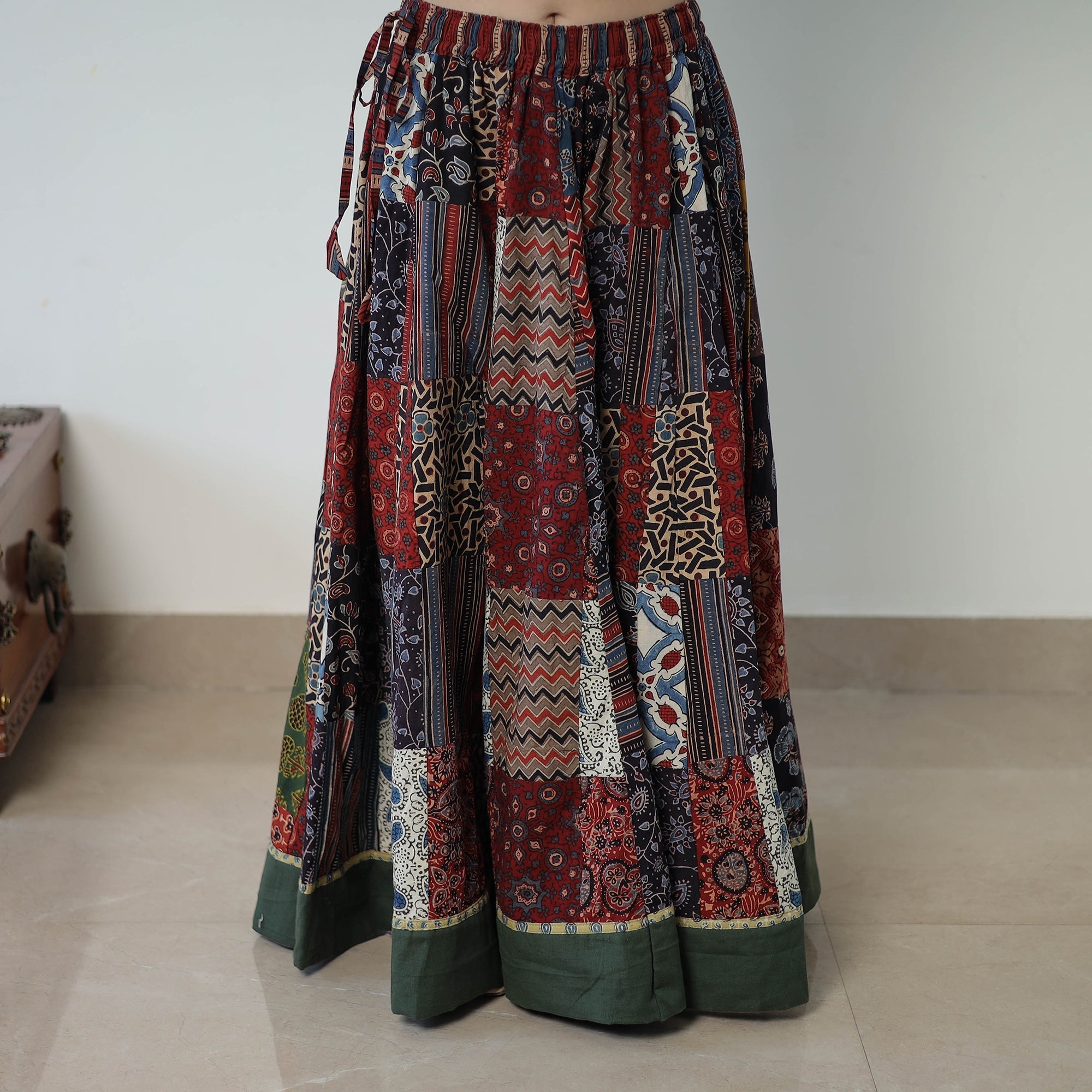 Multicolor - 24 Kali Patchwork Block Printed Cotton Ajrakh Skirt 54