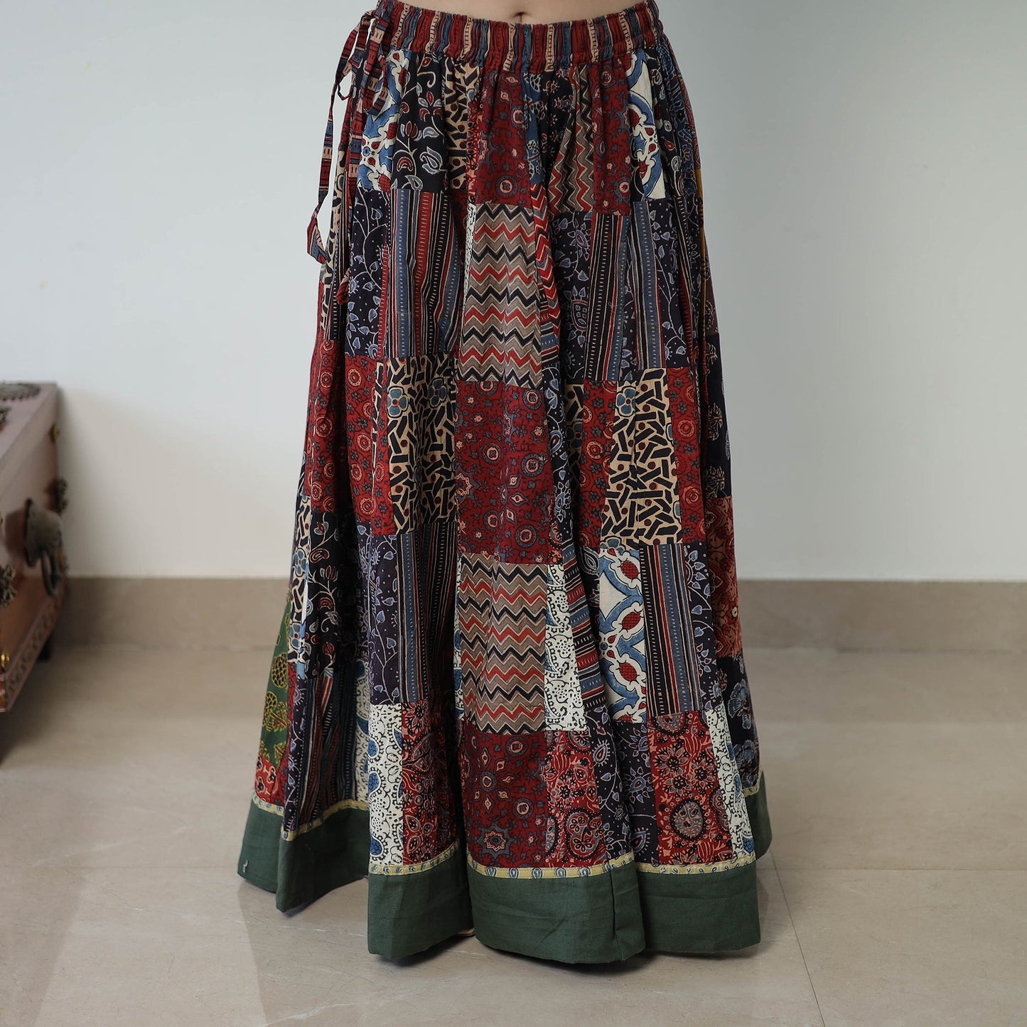 Multicolor - 24 Kali Patchwork Block Printed Cotton Ajrakh Skirt 54