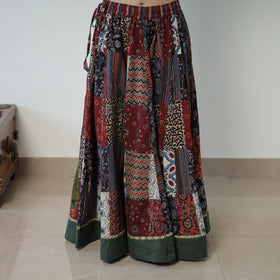 Multicolor - 24 Kali Patchwork Block Printed Cotton Ajrakh Skirt 54