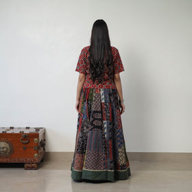 Multicolor - 24 Kali Patchwork Block Printed Cotton Ajrakh Skirt 54