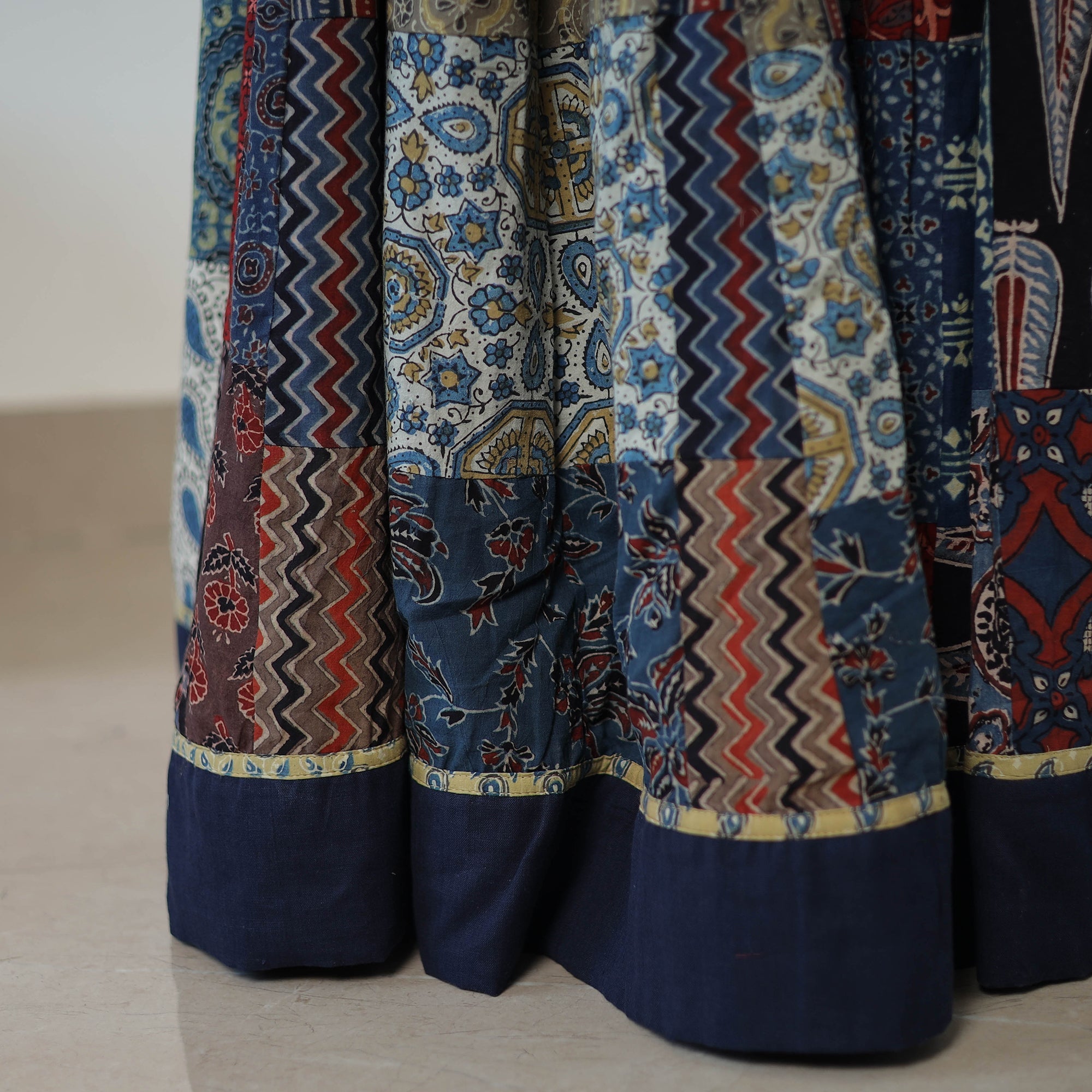 Multicolor - 24 Kali Patchwork Block Printed Cotton Ajrakh Skirt 55