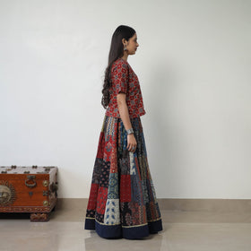 Multicolor - 24 Kali Patchwork Block Printed Cotton Ajrakh Skirt 55