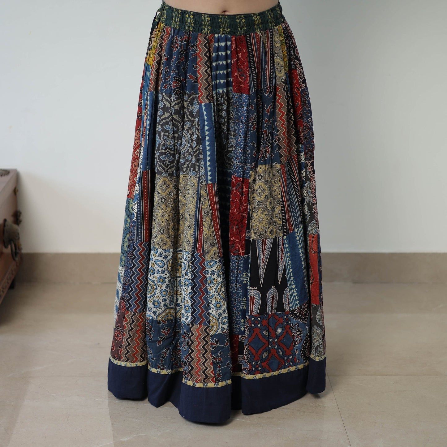 Multicolor - 24 Kali Patchwork Block Printed Cotton Ajrakh Skirt 55