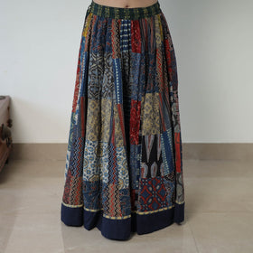Multicolor - 24 Kali Patchwork Block Printed Cotton Ajrakh Skirt 55