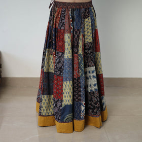  24 Kali Patchwork Block Printed Cotton Ajrakh Skirt
