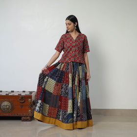  24 Kali Patchwork Block Printed Cotton Ajrakh Skirt