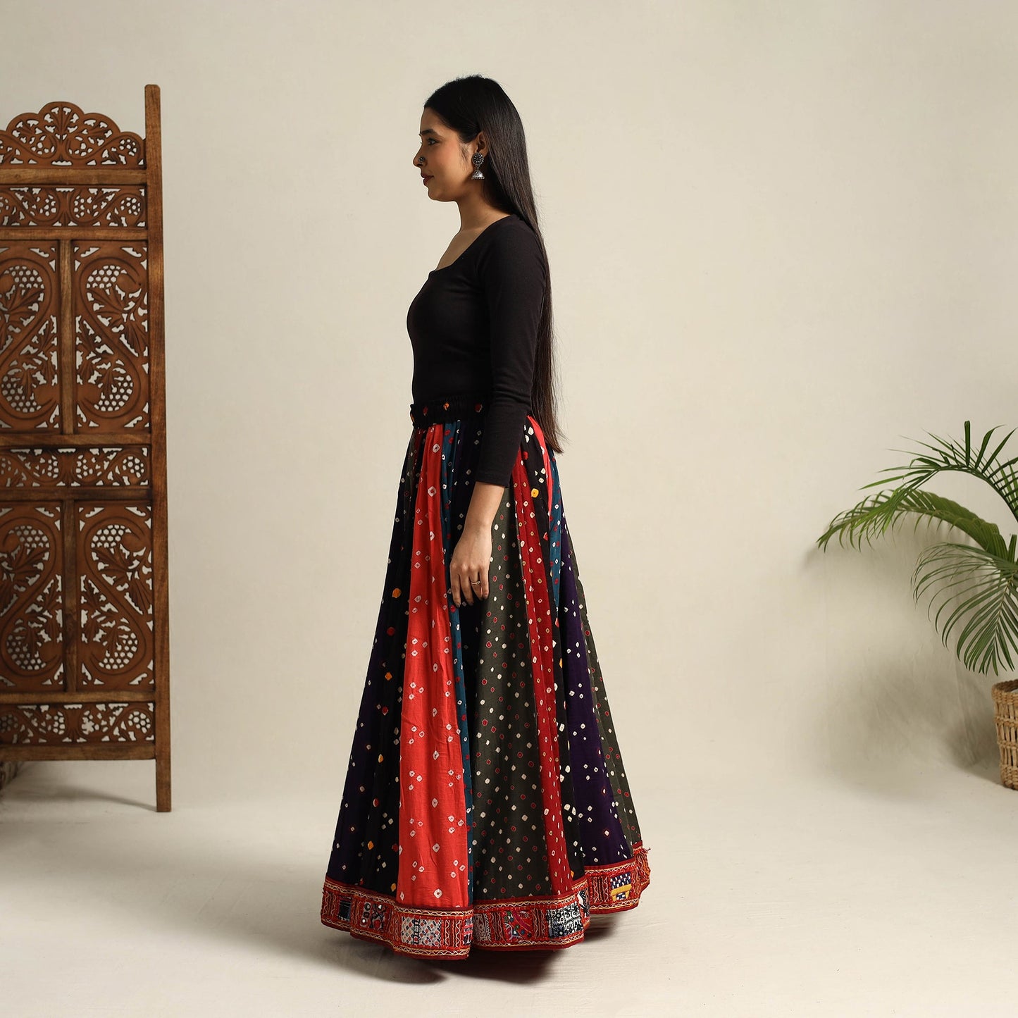 Multicolor 24 Kali Patchwork Tie & Dye Cotton Bandhani Skirt