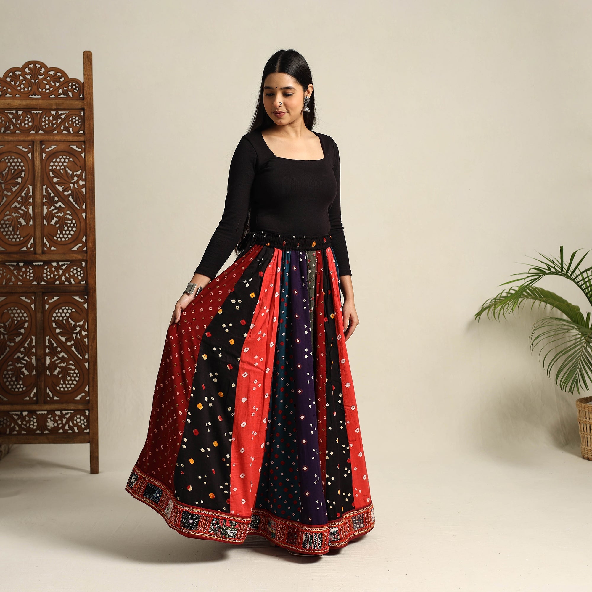 Multicolor 24 Kali Patchwork Tie & Dye Cotton Bandhani Skirt