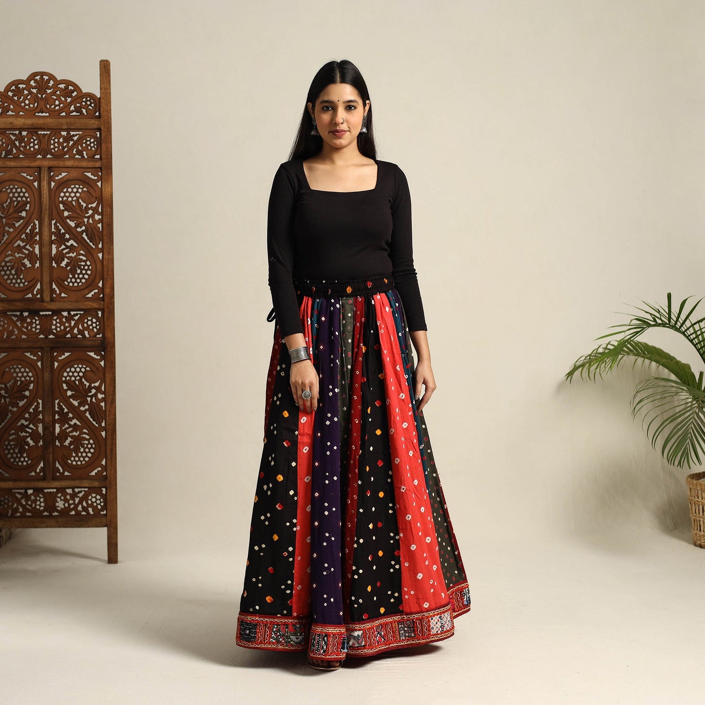 Multicolor 24 Kali Patchwork Tie & Dye Cotton Bandhani Skirt